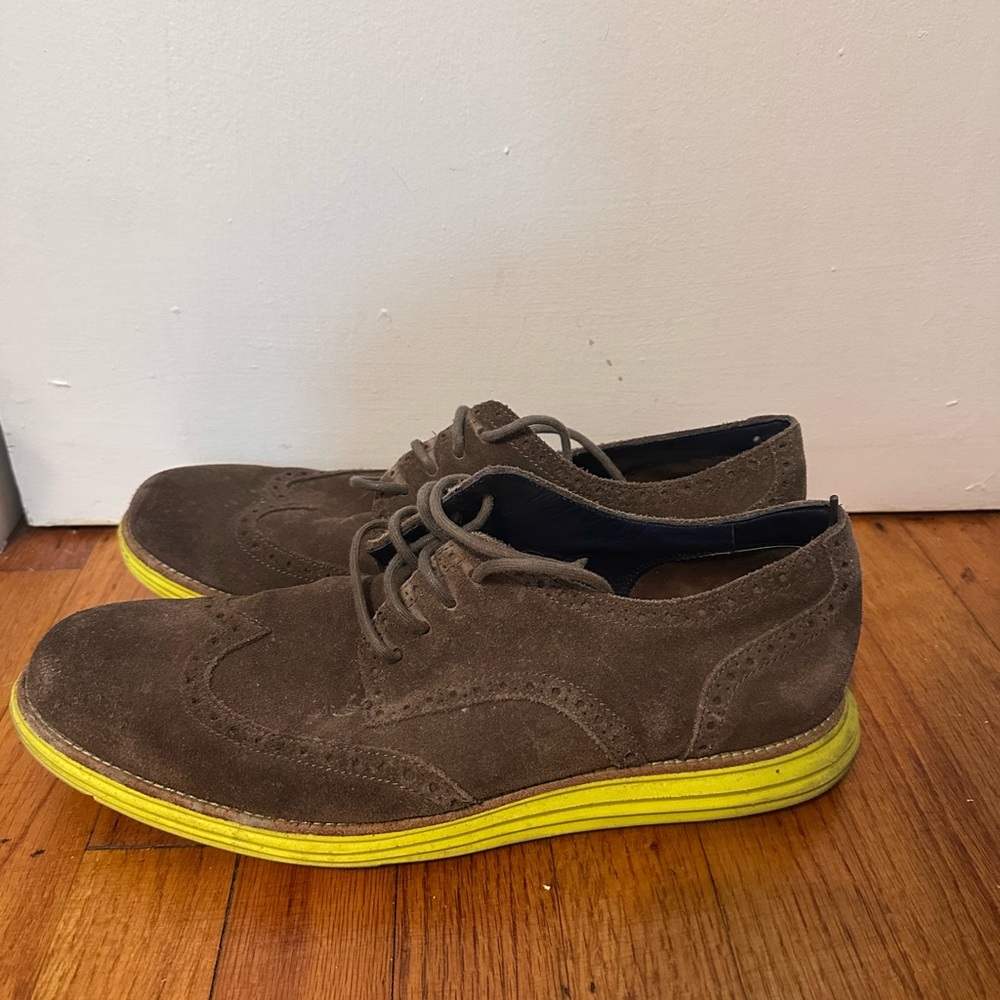 Cole Haan Brown and Yellow Sneakers with Wingtip Design